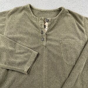 VTG LL Bean Shirt Womens Large Green Terry Henley Textured Made in USA Outdoor